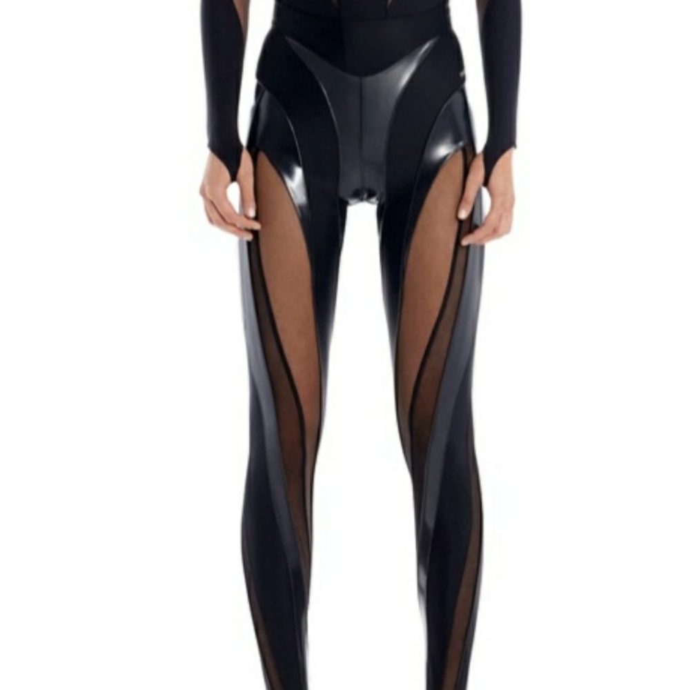 Mugler Black Sheer Panel Leggings